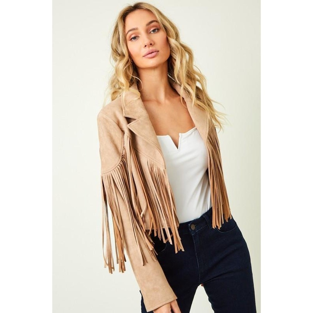 Fringe Jacket Suede Jacket Large New Western Biker Cropped Tan Coat Women's